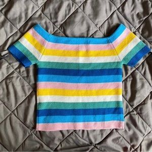 F21 Off the Shoulder Pastel Stripe Crop top